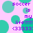Pixelated text and teal circles on a pink background with repeated 'soccer is my life!!!!!! (33333)' in purple.