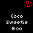 Red pixelated heart symbol above white pixelated text reading "Coco Sweetie Boo" on black background.