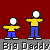 Pixelated character in yellow shirt and blue pants with white shoes, standing on gray platform against red background, text "Big Daddy" below.