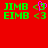 Red background with green text 'JIMB' and 'EIMB' in two , plus a purple and green '<3' symbol on the right side of each