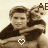 Animated contact sheet of a vintage-style photo showing two people embracing, with pixelated text overlays and heart symbols changing across frames.