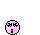 Pixelated pink circular face with cyan eyes and black eyelashes, mouth open in surprise on top ; same face below with teeth showing and 'Weeeeee!' text