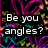 Pixelated text on a black background with colorful abstract patterns, featuring phrases like "Be you angles?" and "we said 'noy we are but men'".