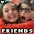 Two identical pixelated faces in red clothing with a heart symbol above, text reading FRIENDS below.
