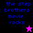 Pixelated text 'the step brothers movie rocks' appears in blue on black, purple, and pink backgrounds with a star icon changing from pink to black.