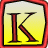 A static buddy icon featuring a large red letter K on a yellow gradient background with a red border, displayed alongside scattered gray pixelated text fragments.