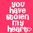 Pixelated text on a solid pink background reads 'you have stolen my heart' with a heart symbol replacing the 't' in 'heart'.
