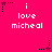 Pixelated pink background with white text reading "i love micheal" and black/pink star icons in four corners, alternating between solid and dotted styles.