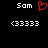 A black background displays two identical side-by-side pixel art icons with white text and symbols, where the left icon features a red heart symbol replacing its central element.