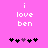 Pixelated text 'i love ben' on pink background with black and purple heart icons below, show slight icon position shifts