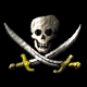 skull and crossed swords icons with varying skull textures, all on black backgrounds