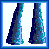 A 2x2 contact sheet of four pixel art frames showing a character's legs, torso, face, and name text in blue tones with white background.