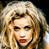 Animated contact sheet showing two frames of a celebrity with blonde hair and red lipstick alongside a blue background with text, all in low-resolution pixel art style.