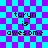 Pixelated text 'taryn is awesome' on a blue-purple checkered background with a faint overlay