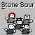 Pixel art image with gray background showing five blocky figures and text elements including 'Stone Sour' and 'EliteAIM [dot] com ---By--- Smurf'.