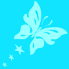 Light blue background with white butterfly and star silhouettes in a repeating pattern.