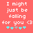 Red background with white pixelated text reading "I might just be falling for you <3" and five cyan plus signs below, one gray plus sign in the middle.