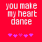 Red background with white pixelated text reading 'you make my heart dance' and five purple star icons below, two versions showing animation changes in the stars.