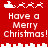 Red background with white pixelated Santa sleigh and reindeer icons above text reading 'Have a Merry Christmas!' in pixelated font.