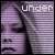 Pixelated image of a person with long hair, showing text that changes from 'under' to 'under my skin' across frames.