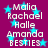 Purple background with light blue stars and repeated white text listing names Malia, Rachael, Halle, Amanda, BESTIES.