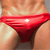 A pixelated close-up of a person wearing red underwear with a white cross symbol on the waistband, showing skin-toned thighs and lower abdomen.