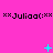 A pink background displays three of black text reading "xxJuliaa(:xx" with cyan symbols changing across frames