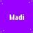 Purple background with white pixelated dots and repeated 'Madi' text in a pattern, one gray rectangle visible at bottom right