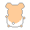 Pixelated hamster icon with peach body, white underbelly, and gray outline; left-facing pose on light gray background.