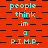 Red background with black checkered pattern and cyan text repeating 'people think in a P.I.M.P.' in multiple