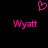 A static pixel art image with a black background, featuring two pink 'Wyatt' text labels and one pink heart symbol above them.