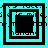 Four square display nested black and cyan geometric patterns with pixelated edges on a cyan background