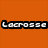 Orange background with pixelated text blocks and a low-resolution action photo of a lacrosse player in white gear.