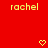 Red background with yellow text 'rachel' repeated across multiple positions and small heart or arrow symbols above some instances.