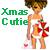 Green pixelated text reads 'Xmas Cutie' above a stylized figure holding red flowers against a light background.