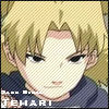 Pixelated anime-style portrait of a character with blonde hair and dark eyes, wearing a dark blue top, with text "TEHARI" at the bottom.