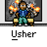 Animated contact sheet of a pixel art character in blue shirt and green pants sitting on a chair with fire effects, including two frames with text bubbles reading "OOH!" and "IT BURN!!!"