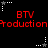 Red 'BTV Production' text and white/grey star icons on black background with pixelated animation.