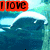 Animated sequence showing a dolphin leaping from water with changing red text overlays reading "I LOVE", "BUT MANATEES", and "MANATEES... MORE!!!".