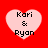 Four identical heart-shaped icons with 'Kari & Ryan' text on a red background, each displaying slight pixel variations in color and clarity.