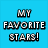 six celebrity portraits with text labels, featuring Selena Gomez and three male celebrities under a blue banner reading "MY FAVORITE STARS!"