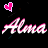 Pixelated pink and white text 'Alma Alma' with two heart symbols on a black background, featuring subtle animation effects.