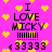 Pixelated pink background with yellow hearts and black text reading 'I LOVE MICKY' with multiple exclamation marks and '33333' variations.