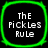 Four identical square icons with rounded corners, each featuring a bright green border and black background with white text reading "THE PICKLES RULE".