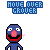 Pixelated blue character with red mouth and pink nose, text "MOVE OVER GROVER" in blocky blue letters above and below the figure.