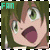 Pixelated anime-style face with wide green eyes and open mouth, brown hair, dark green background, teal 'FAN' text in top-left corner.