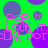 Green background with overlapping purple circles and pink pixelated text reading "POP IT LOOK DOT" in repeating pattern.