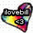 A pixelated heart-shaped icon with rainbow gradient colors and black text reading 'ilovebill' over a yellow section, plus '43' in the lower right.