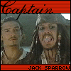 Four- shows two men in pirate attire with red banners reading 'Captain' and 'JACK SPARROW', each displaying distinct facial expressions