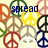 A static image of a repeating pattern of peace symbols in multiple colors with the words 'spread the peace' overlaid in blue text.